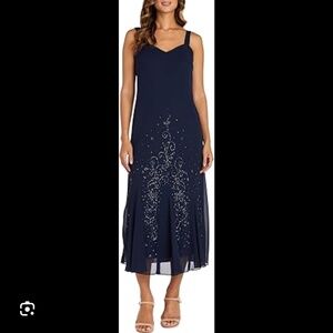 R&M Richards Beaded Pebble Georgette Mid-calf Slip Dress w/ matching jacket